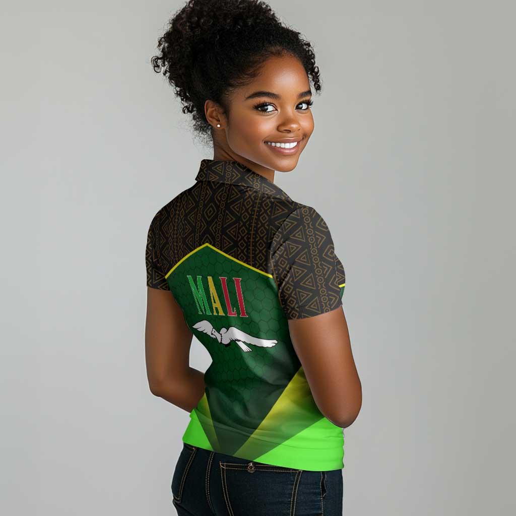 Mali Map Women Polo Shirt Vulture in Gliding Flight - African Patterns Design