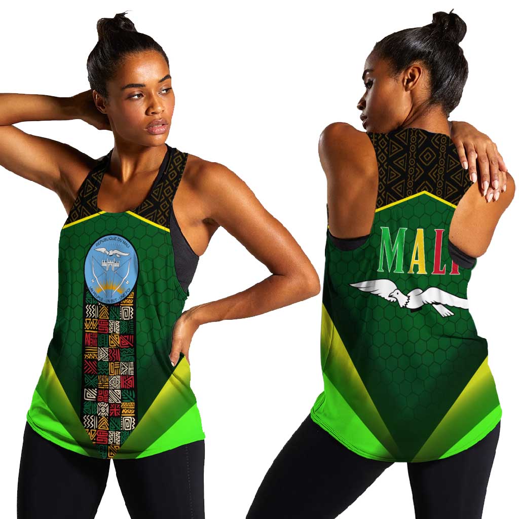 Mali Map Women Racerback Tank Vulture in Gliding Flight - African Patterns Design