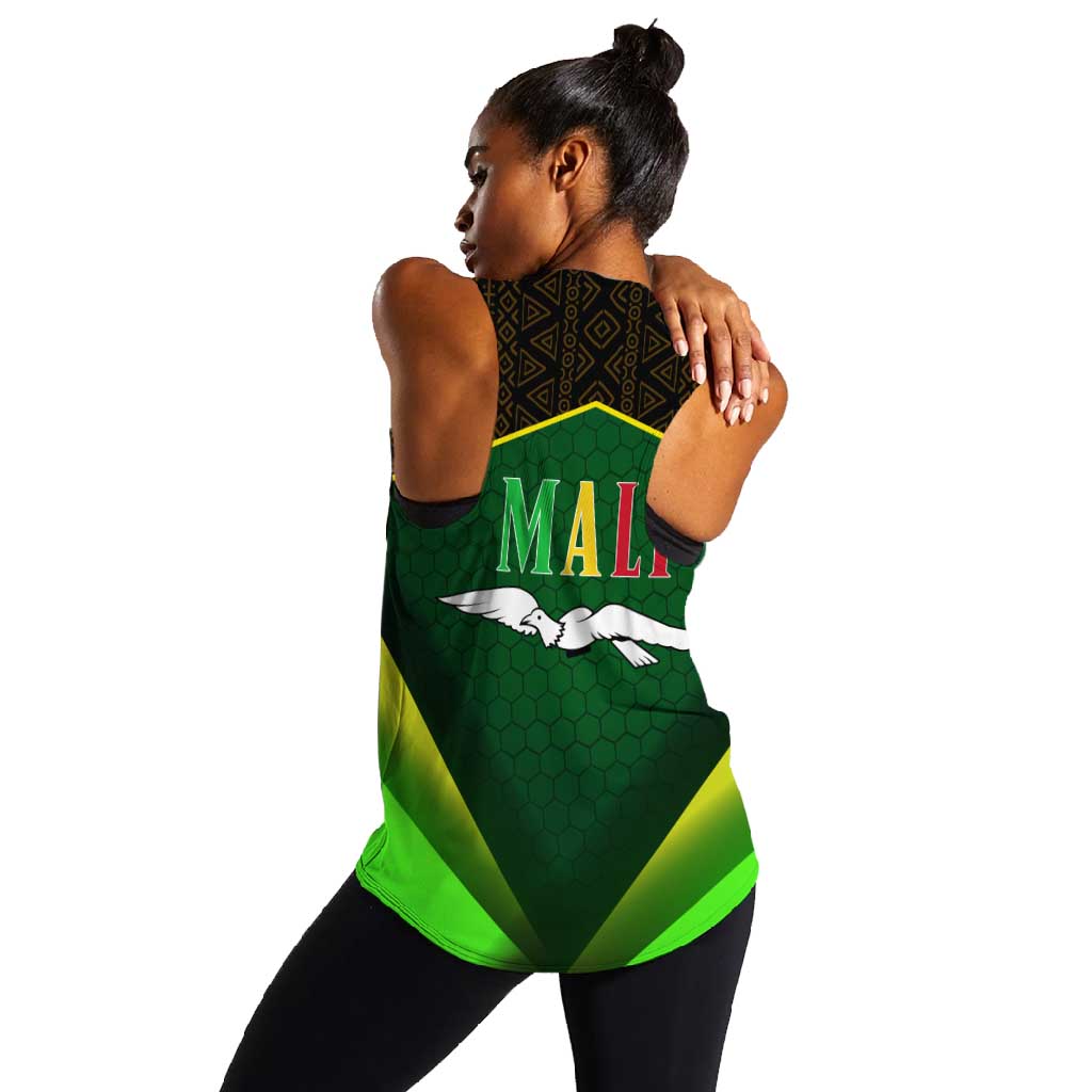Mali Map Women Racerback Tank Vulture in Gliding Flight - African Patterns Design