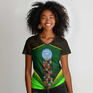 Mali Map Women V-Neck T-Shirt Vulture in Gliding Flight - African Patterns Design