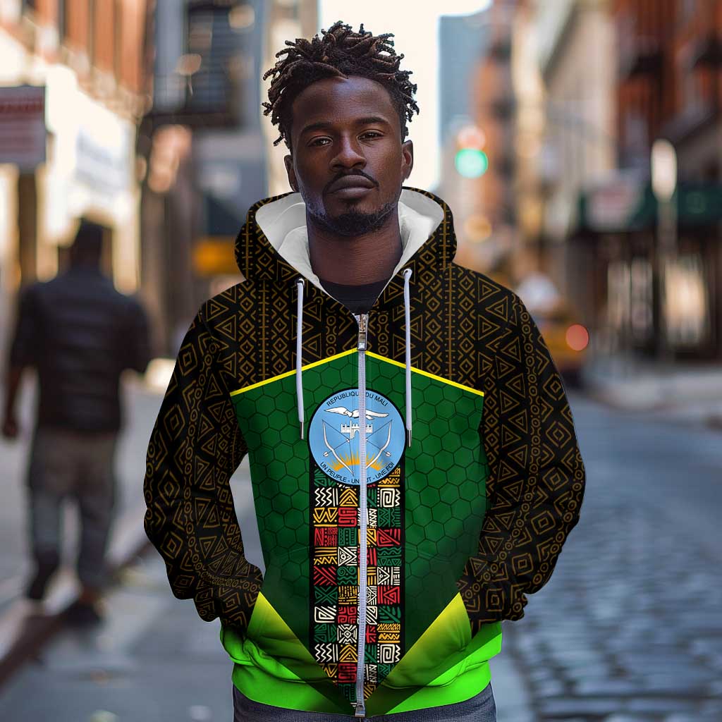 Mali Map Zip Hoodie Vulture in Gliding Flight - African Patterns Design