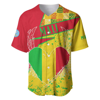 Mali in My Heart Baseball Jersey Map with National Flag Colors