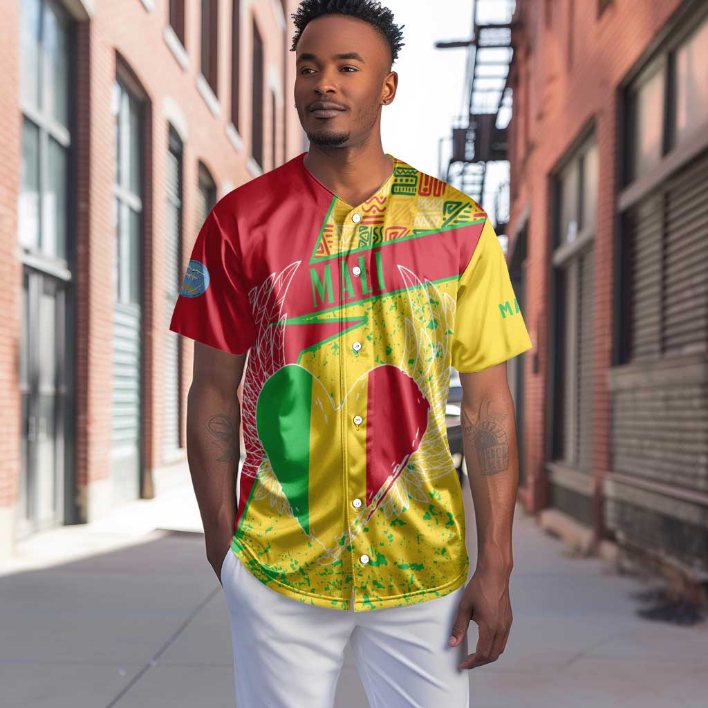 Mali in My Heart Baseball Jersey Map with National Flag Colors