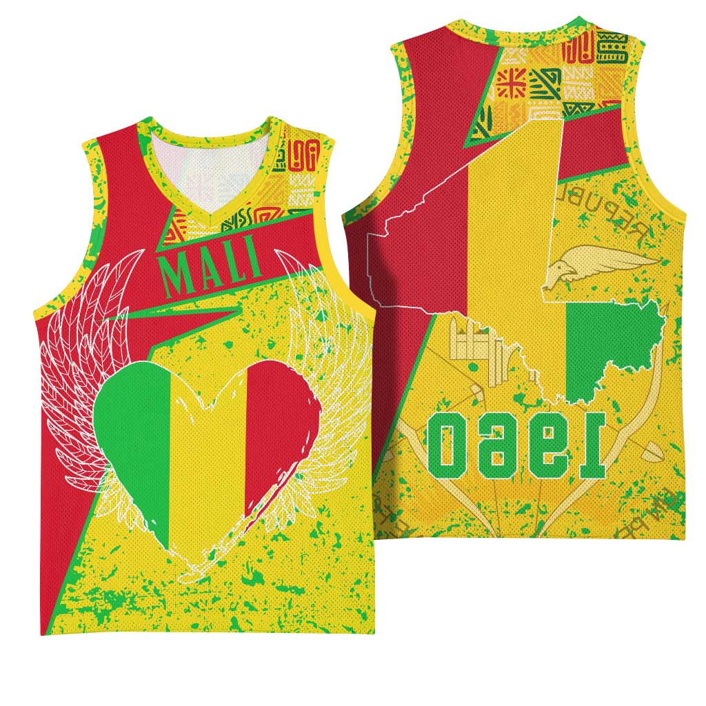 Mali in My Heart Basketball Jersey Map with National Flag Colors - African Pride