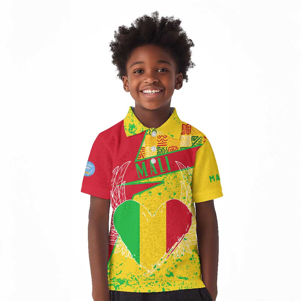 Mali in My Heart Kid Polo Shirt Map with National Flag Colors