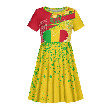 Mali in My Heart Kid Short Sleeve Dress Map with National Flag Colors