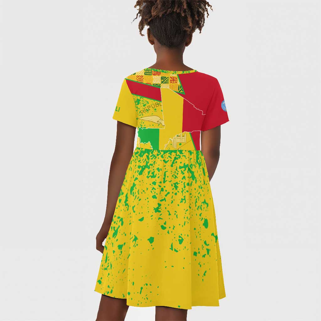 Mali in My Heart Kid Short Sleeve Dress Map with National Flag Colors