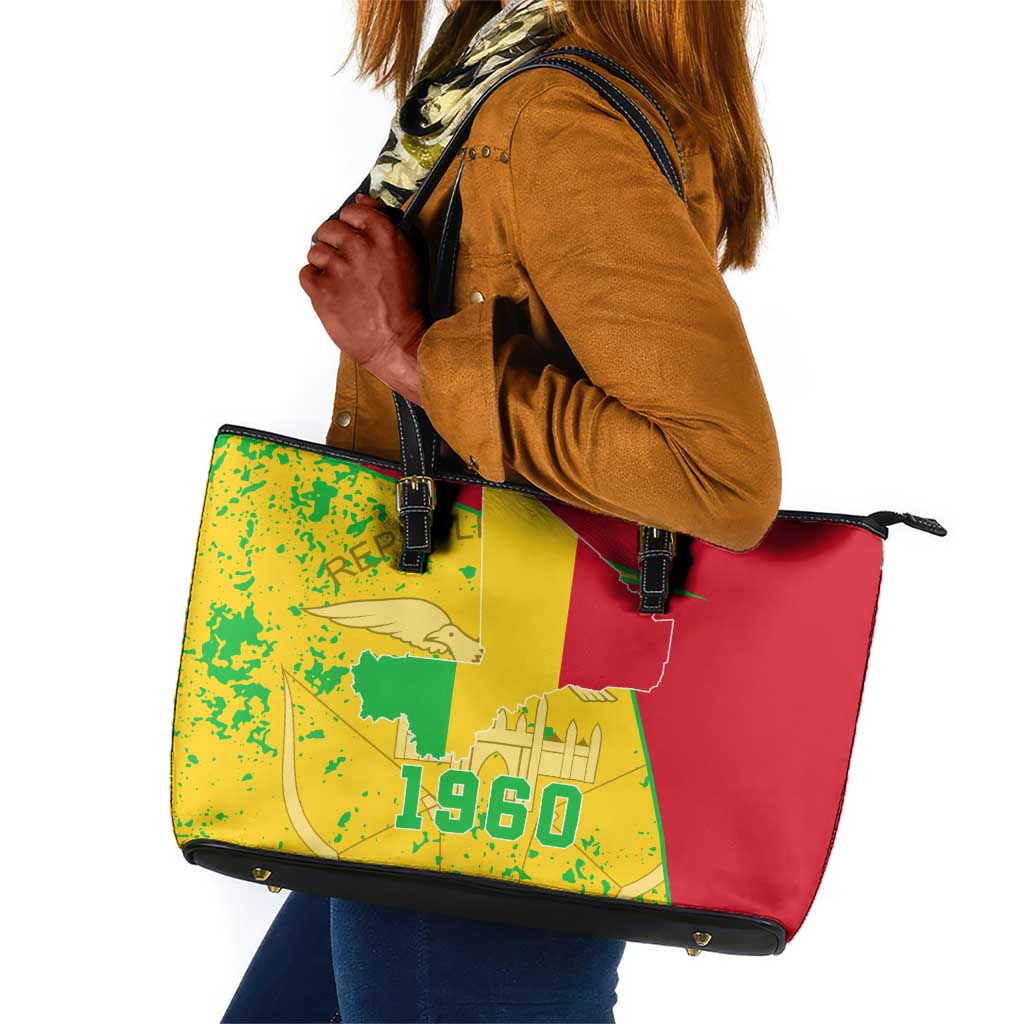 Mali in My Heart Leather Tote Bag Map with National Flag Colors