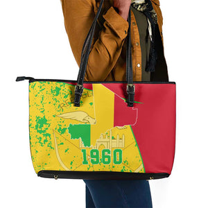 Mali in My Heart Leather Tote Bag Map with National Flag Colors