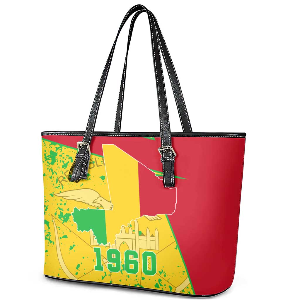 Mali in My Heart Leather Tote Bag Map with National Flag Colors