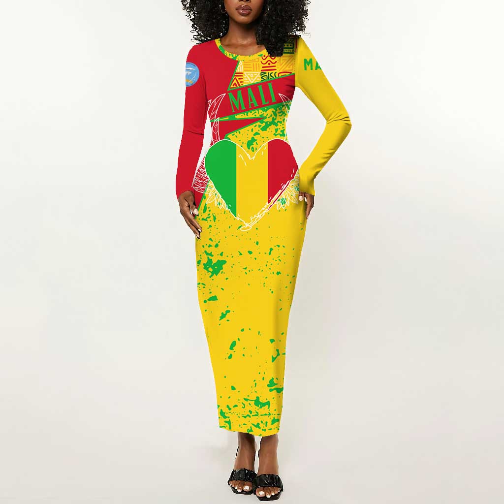Mali in My Heart Long Sleeve Bodycon Dress Map with National Flag Colors TS04