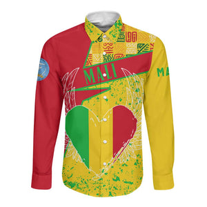 Mali in My Heart Long Sleeve Button Shirt Map with National Flag Colors