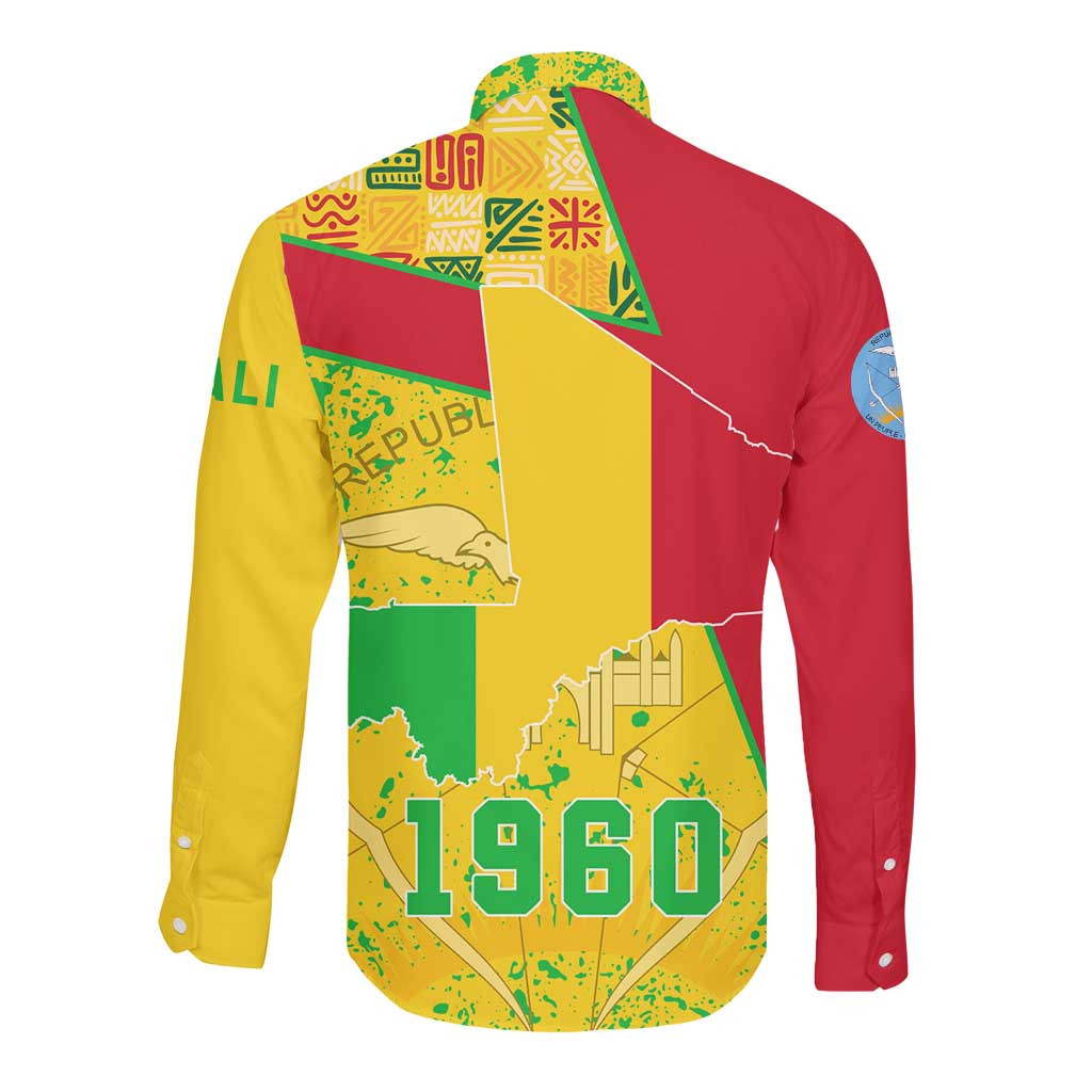 Mali in My Heart Long Sleeve Button Shirt Map with National Flag Colors