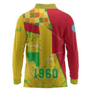 Mali in My Heart Long Sleeve Polo Shirt Map with National Flag Colors