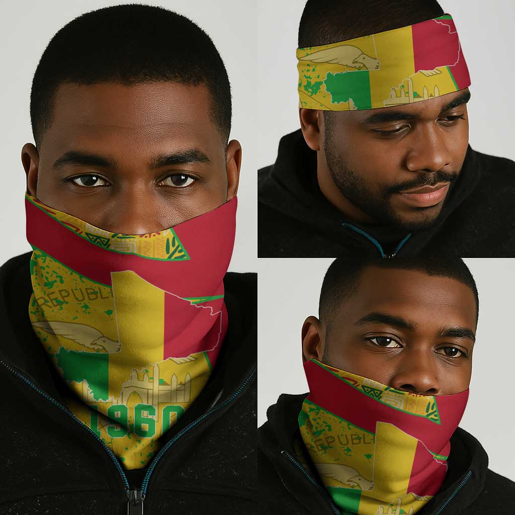Mali in My Heart Neck Gaiter Map with National Flag Colors - African Pride
