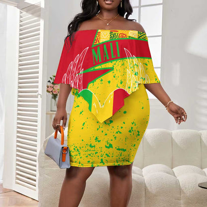 Mali in My Heart Off Shoulder Short Dress Map with National Flag Colors