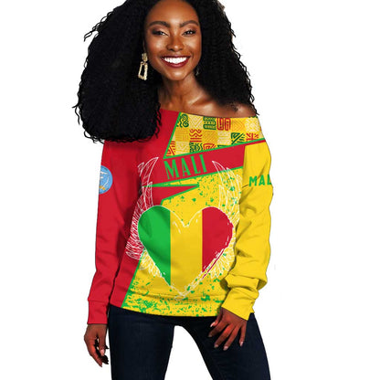 Mali in My Heart Off Shoulder Sweater Map with National Flag Colors
