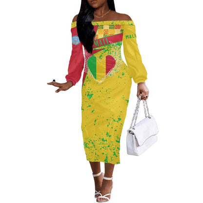 Mali in My Heart Off The Shoulder Long Sleeve Dress Map with National Flag Colors