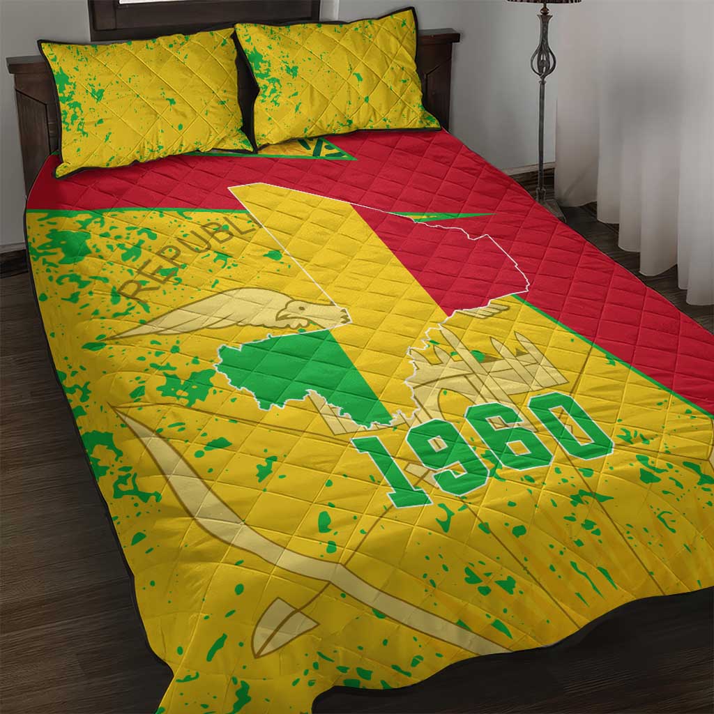 Mali in My Heart Quilt Bed Set Map with National Flag Colors