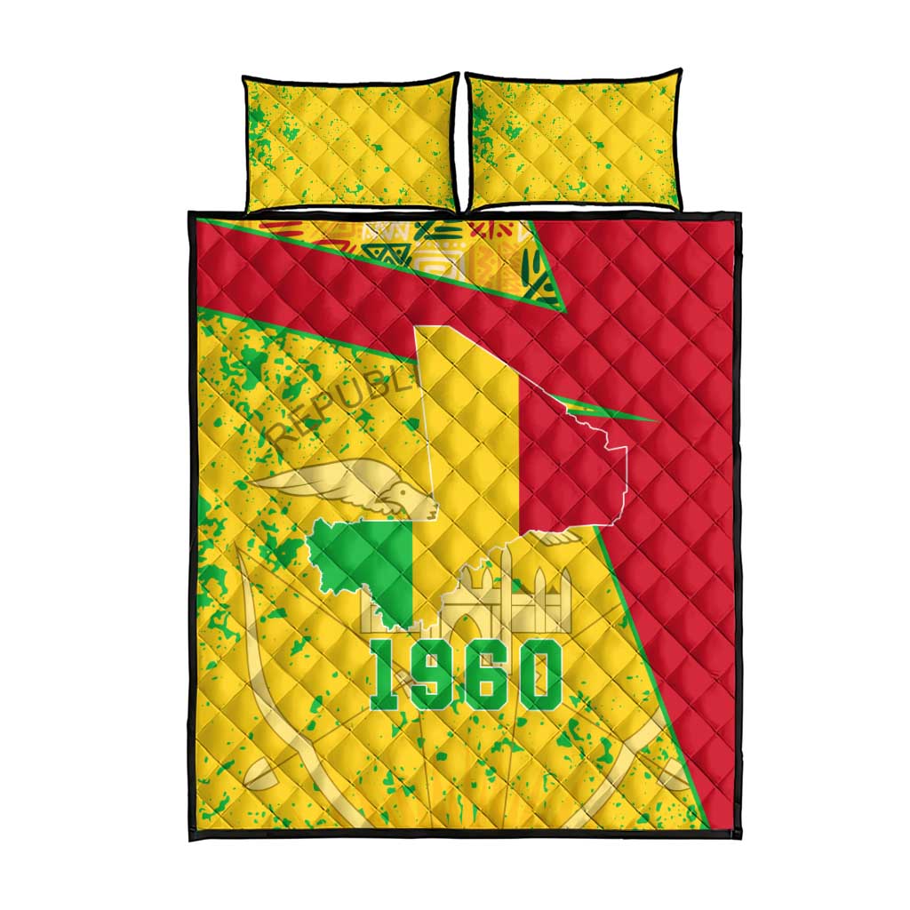 Mali in My Heart Quilt Bed Set Map with National Flag Colors