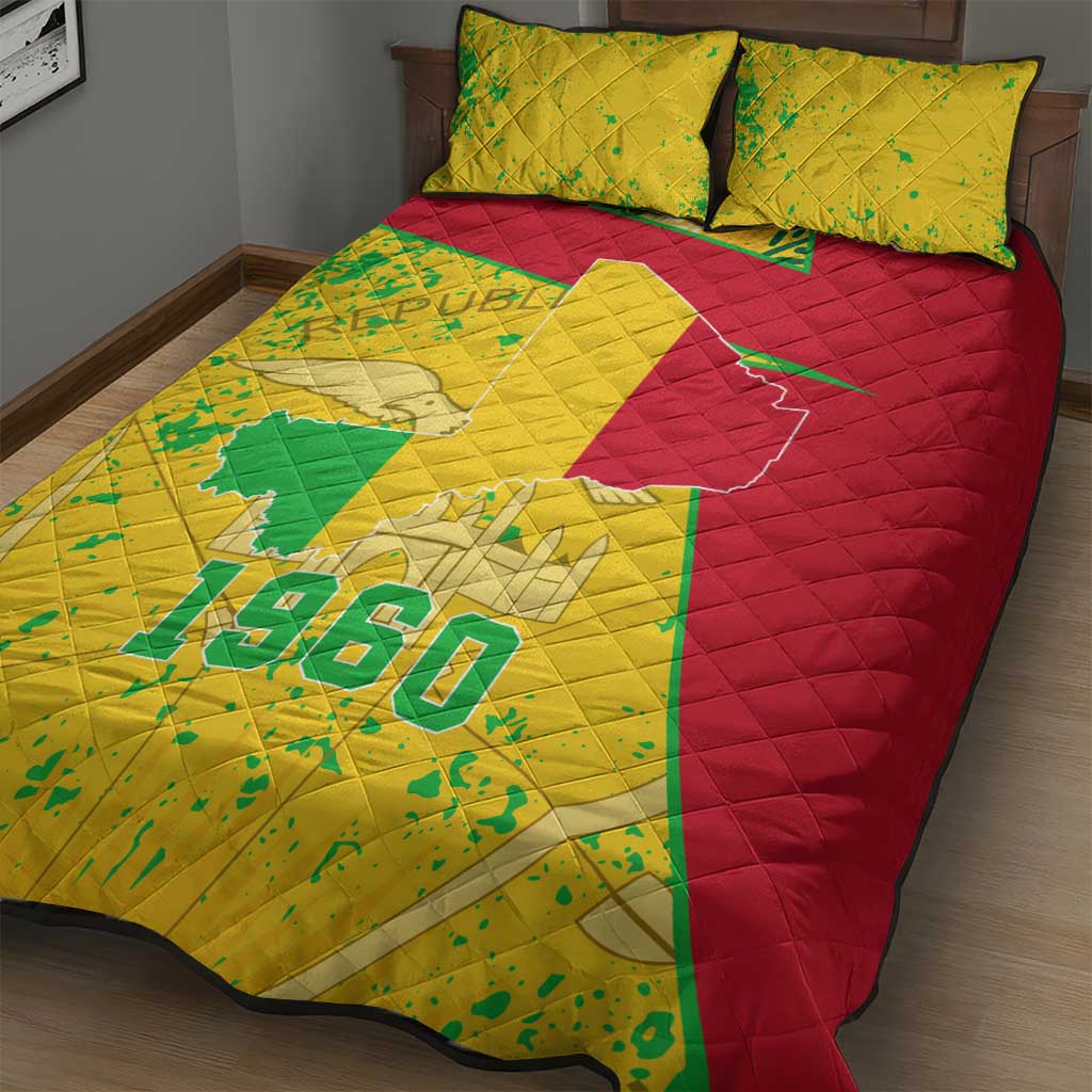 Mali in My Heart Quilt Bed Set Map with National Flag Colors