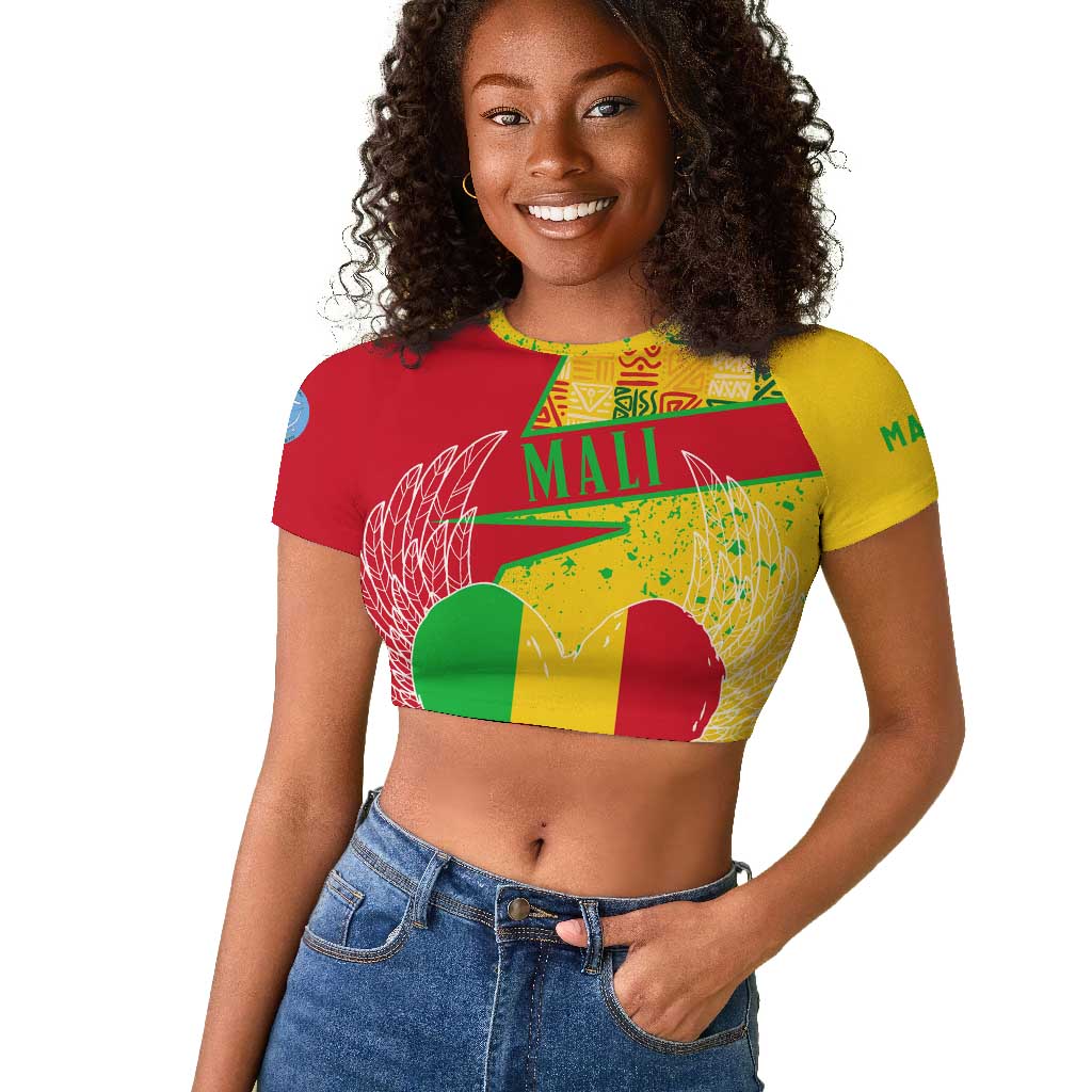 Mali in My Heart Raglan Cropped T shirt Map with National Flag Colors