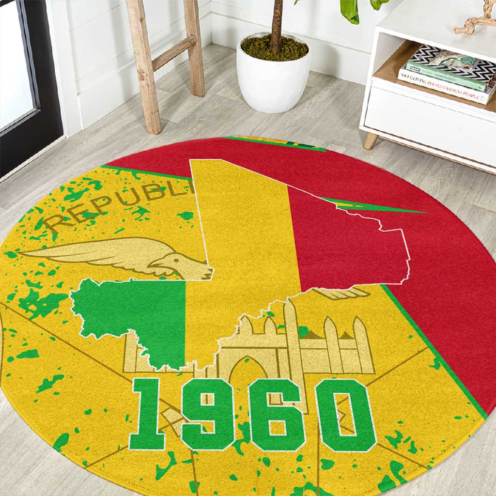 Mali in My Heart Round Carpet Map with National Flag Colors
