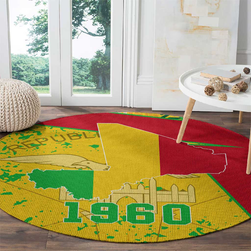 Mali in My Heart Round Carpet Map with National Flag Colors