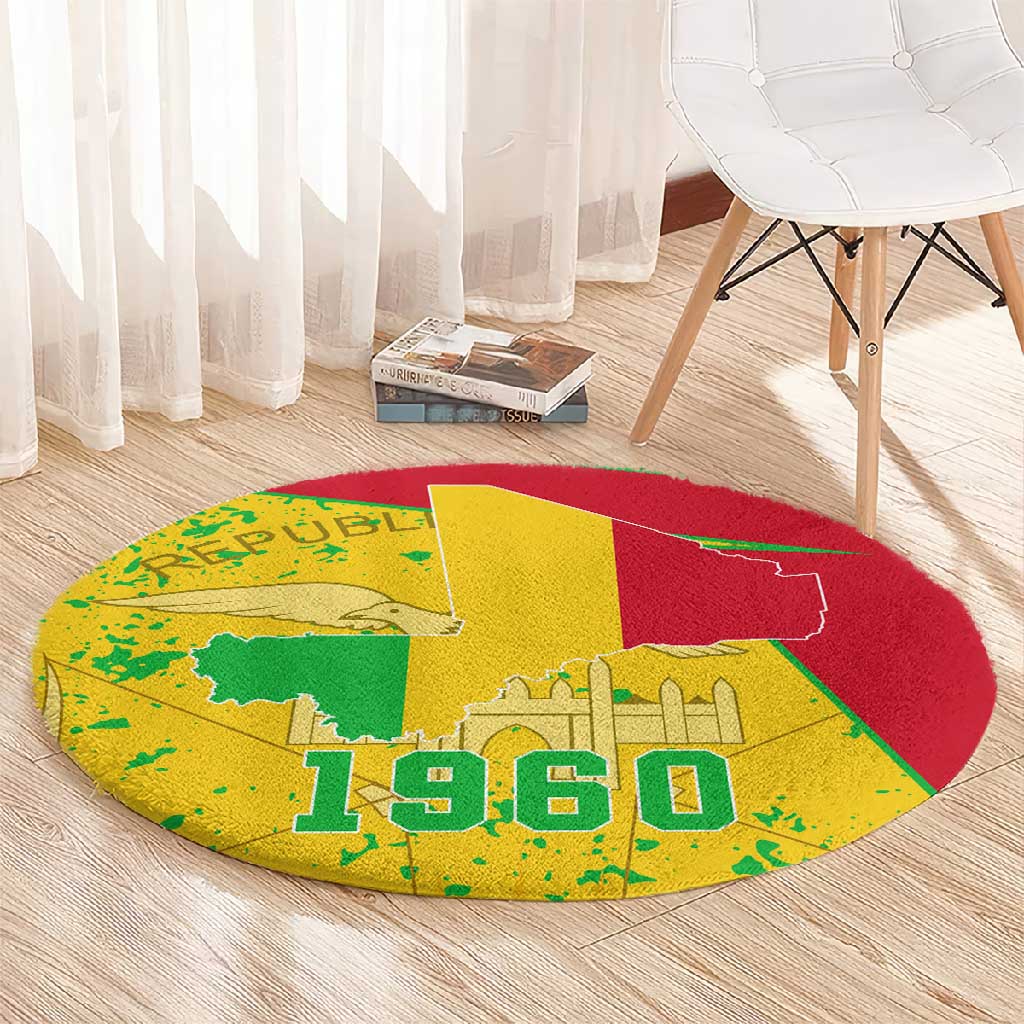 Mali in My Heart Round Carpet Map with National Flag Colors