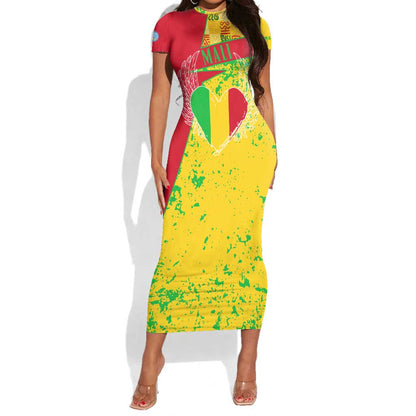 Mali in My Heart Short Sleeve Bodycon Dress Map with National Flag Colors TS04
