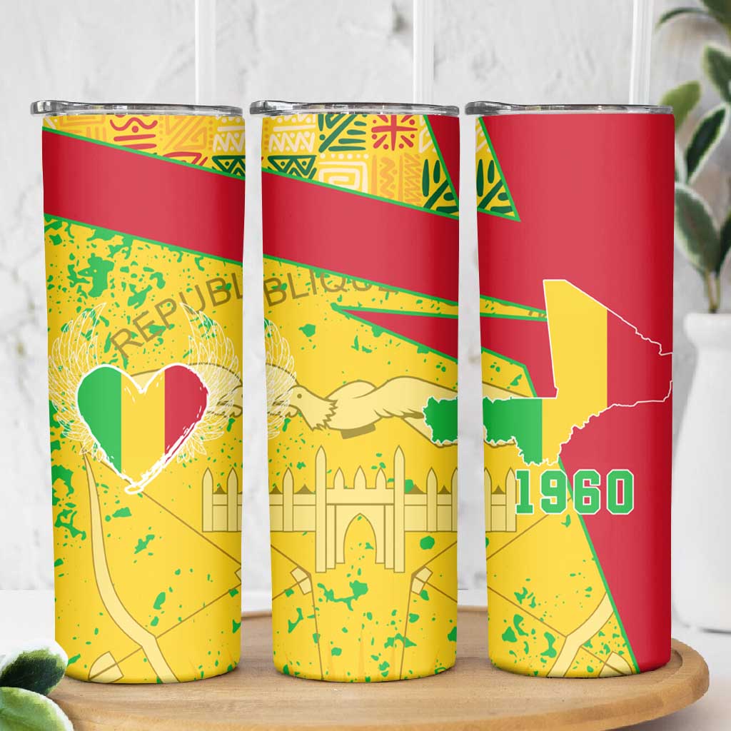 Mali in My Heart Skinny Tumbler Map with National Flag Colors