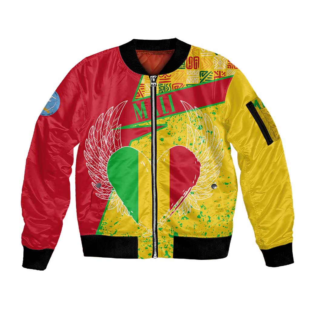 Mali in My Heart Sleeve Zip Bomber Jacket Map with National Flag Colors