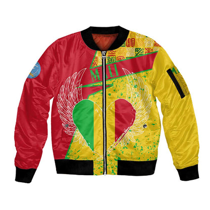 Mali in My Heart Sleeve Zip Bomber Jacket Map with National Flag Colors