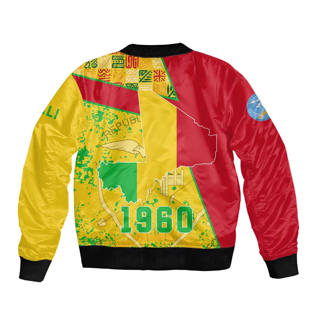 Mali in My Heart Sleeve Zip Bomber Jacket Map with National Flag Colors