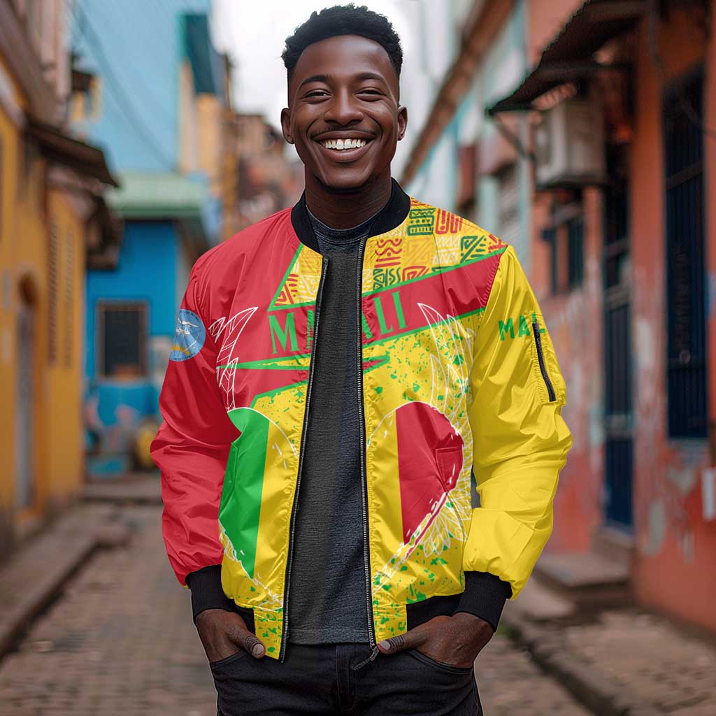 Mali in My Heart Sleeve Zip Bomber Jacket Map with National Flag Colors