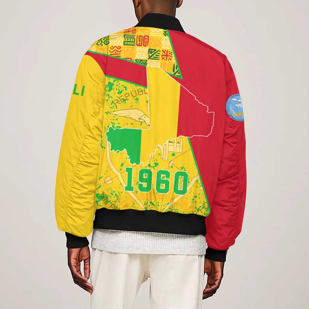 Mali in My Heart Sleeve Zip Bomber Jacket Map with National Flag Colors