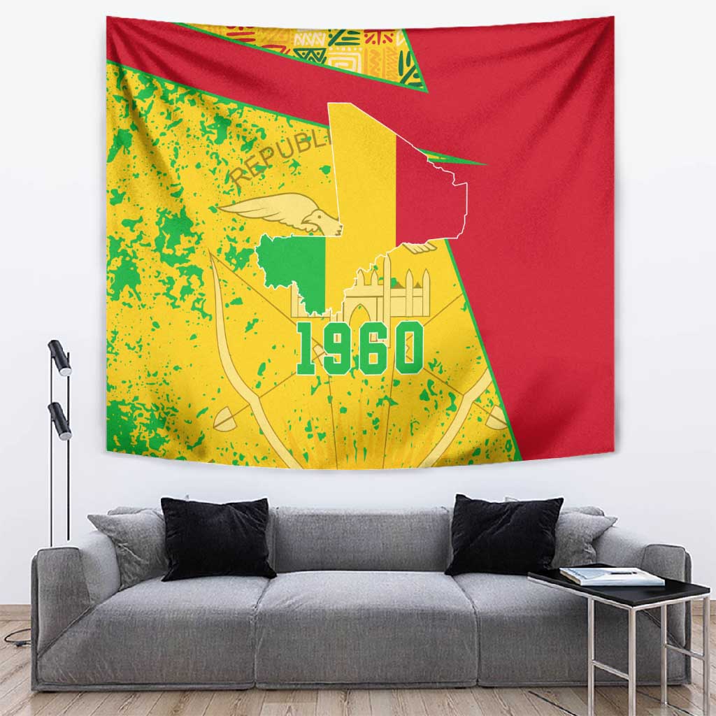 Mali in My Heart Tapestry Map with National Flag Colors