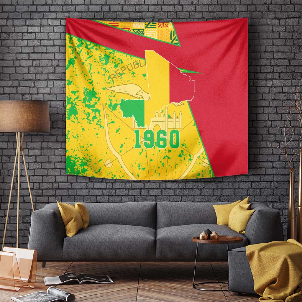 Mali in My Heart Tapestry Map with National Flag Colors