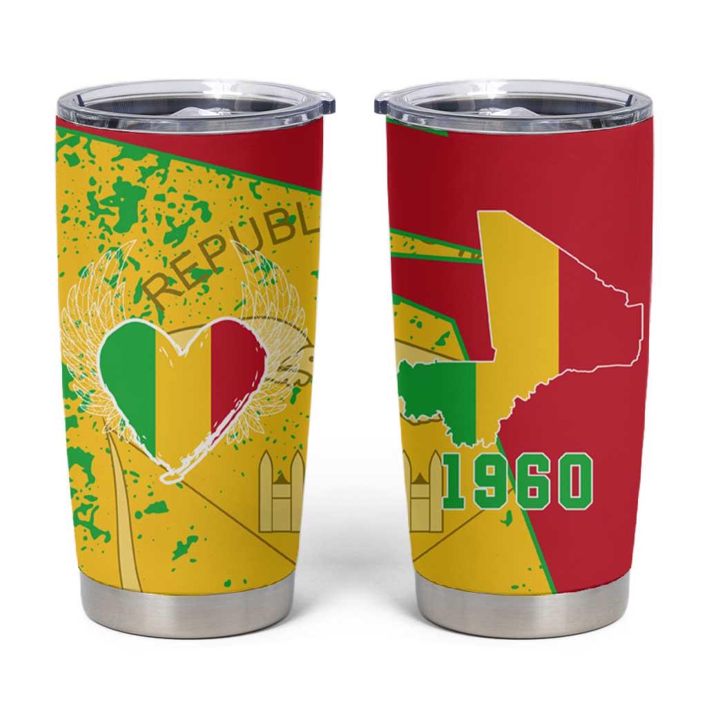 Mali in My Heart Tumbler Cup Map with National Flag Colors