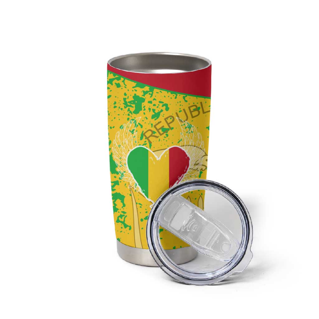 Mali in My Heart Tumbler Cup Map with National Flag Colors