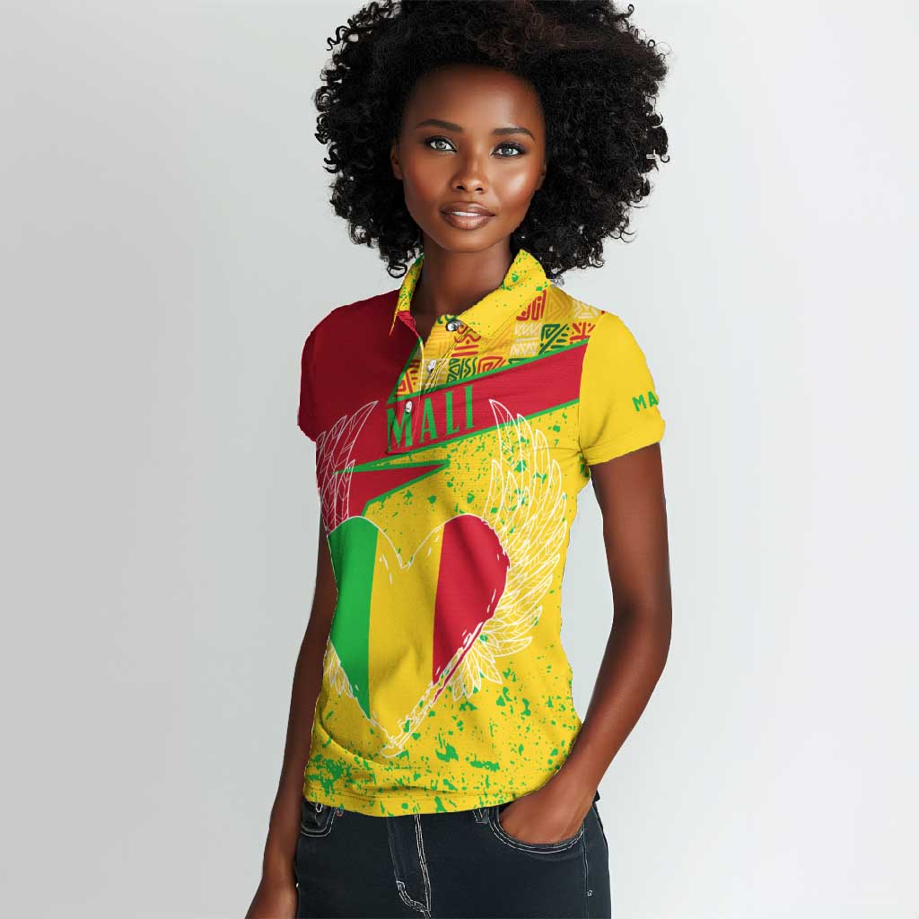 Mali in My Heart Women Polo Shirt Map with National Flag Colors