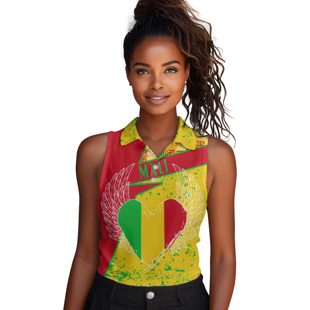 Mali in My Heart Women Sleeveless Polo Shirt Map with National Flag Colors
