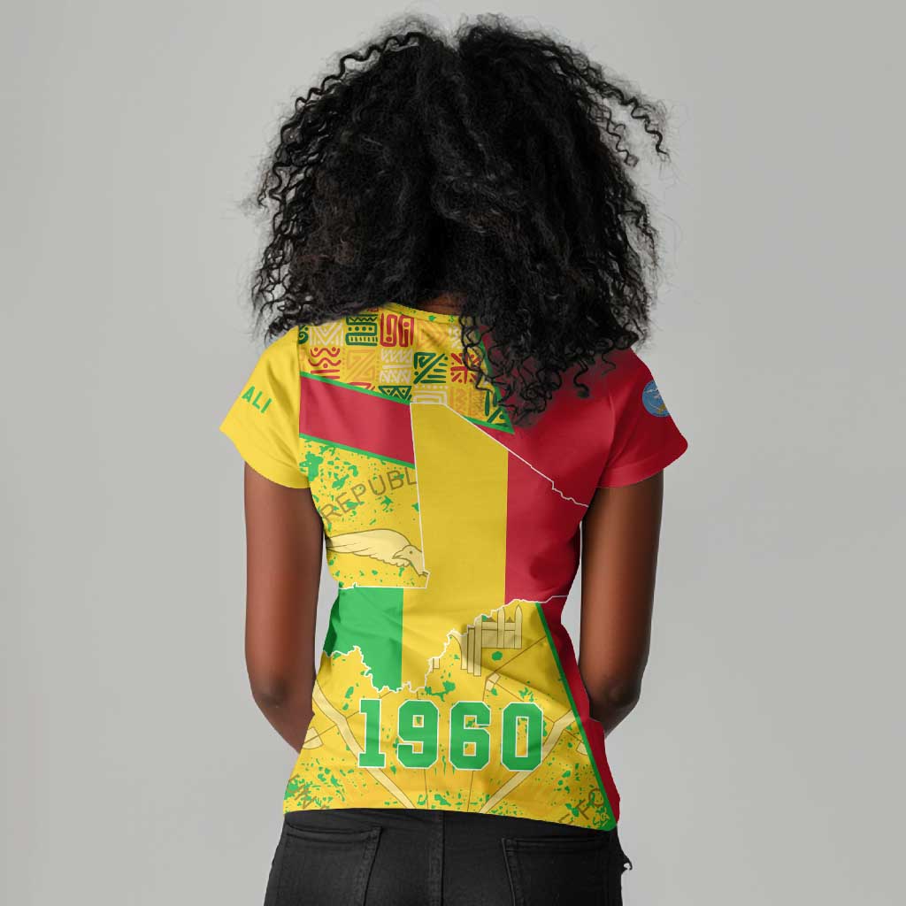 Mali in My Heart Women V-Neck T-Shirt Map with National Flag Colors