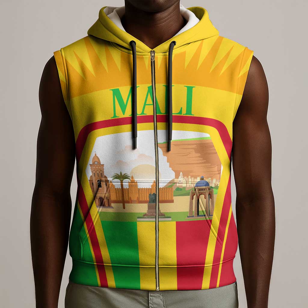 I Love Mali Sleeveless Zip Hoodie Famous Tourist Destinations - African Pride