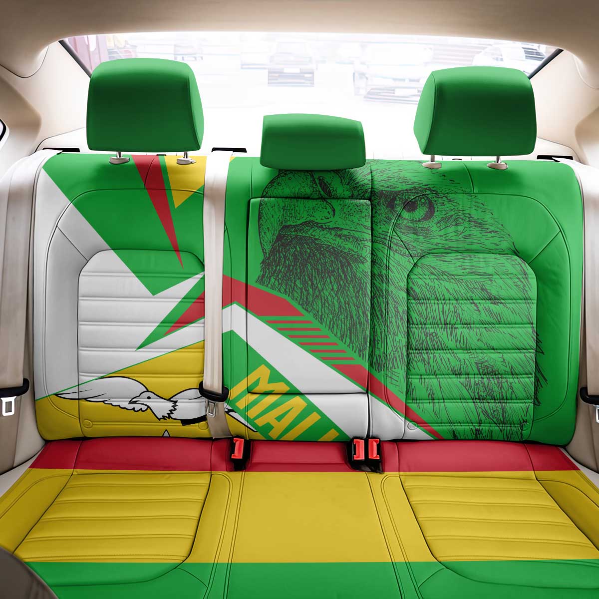 Mali Vulture Eagles Back Car Seat Cover African Pattern Flag Color