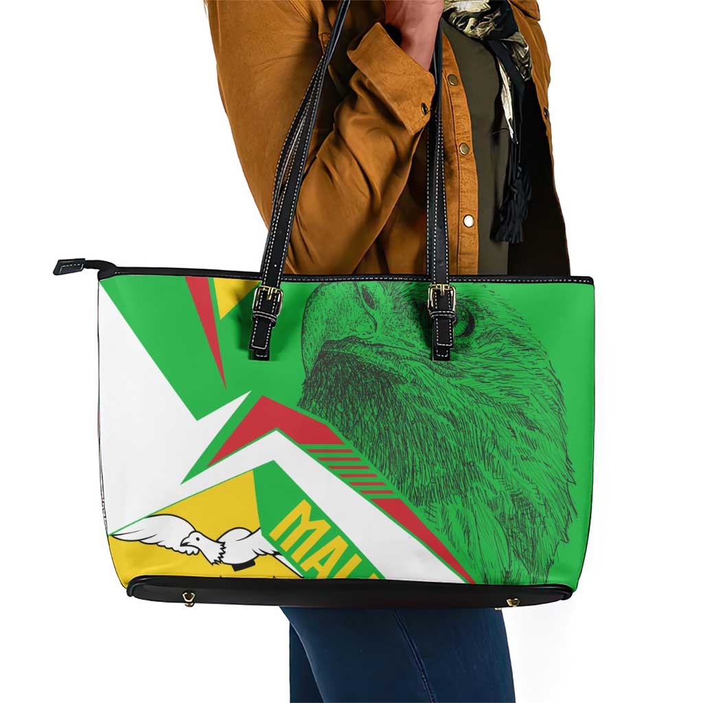 Mali Vulture Eagles Leather Tote Bag African Pattern Flag Color