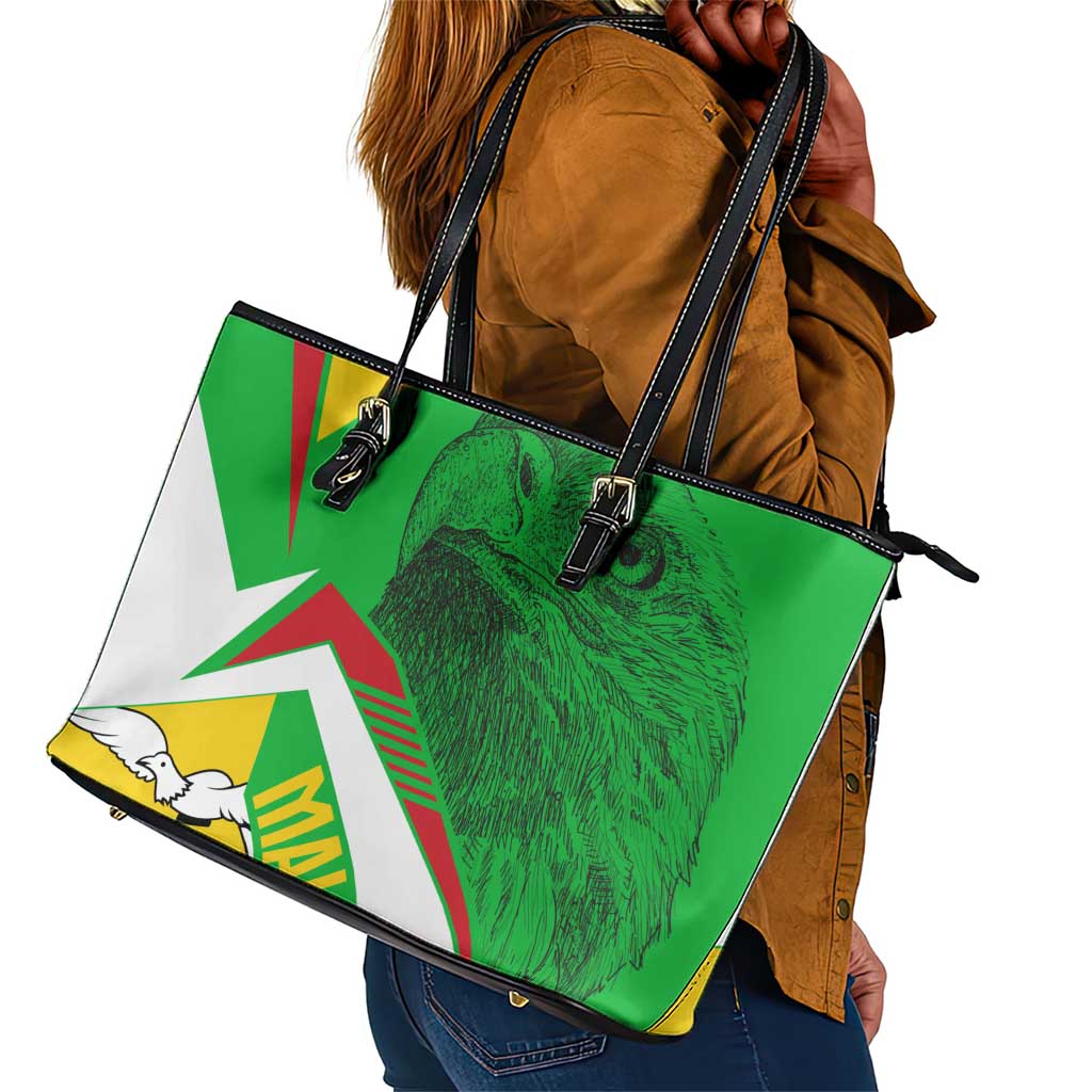 Mali Vulture Eagles Leather Tote Bag African Pattern Flag Color