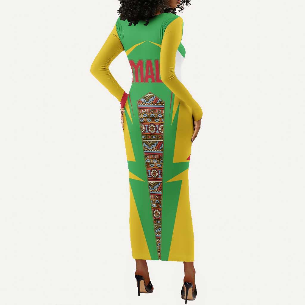 Mali Vulture Eagles Long Sleeve Bodycon Dress African Pattern Flag Color TS04