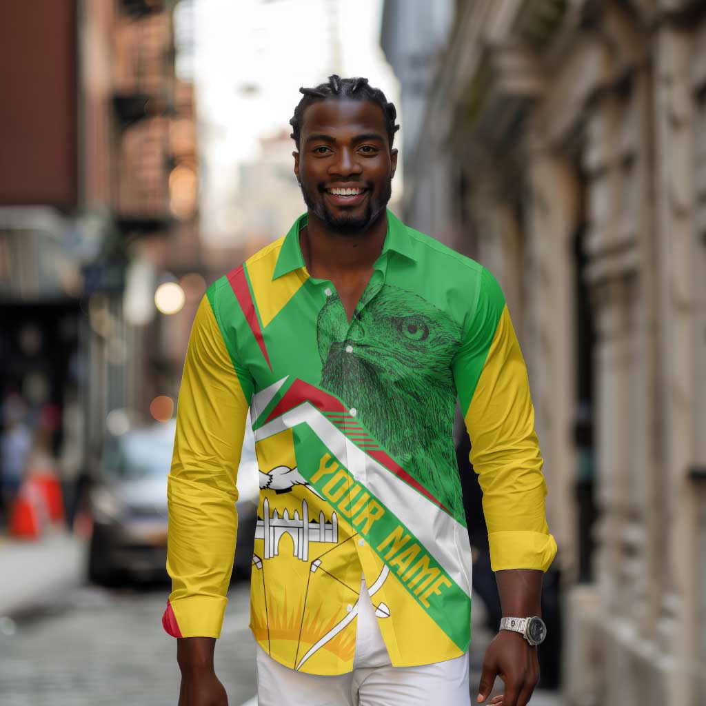 Mali Vulture Eagles Long Sleeve Button Shirt African Pattern Flag Color