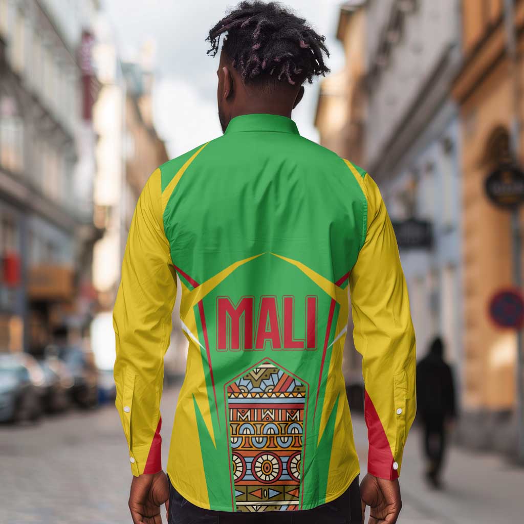 Mali Vulture Eagles Long Sleeve Button Shirt African Pattern Flag Color